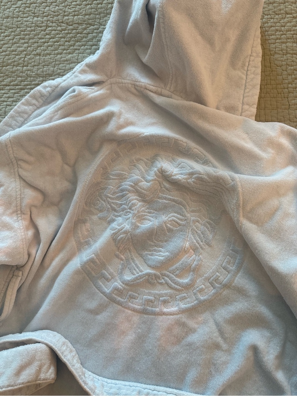 Versace Pale Gray Embroidered Medusa Hooded Robe